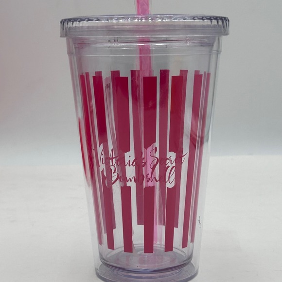 Victoria's Secret Other - Victoria's Secret 2011 Bombshell Tumbler Cup Pink Stripes Reusable Straw Lid NEW